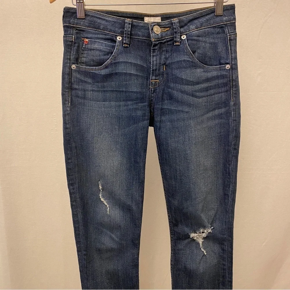 Hudson 26 (2) Bacara Crop Straight Cuffed Jeans Womens Stretch Low Rise Flap